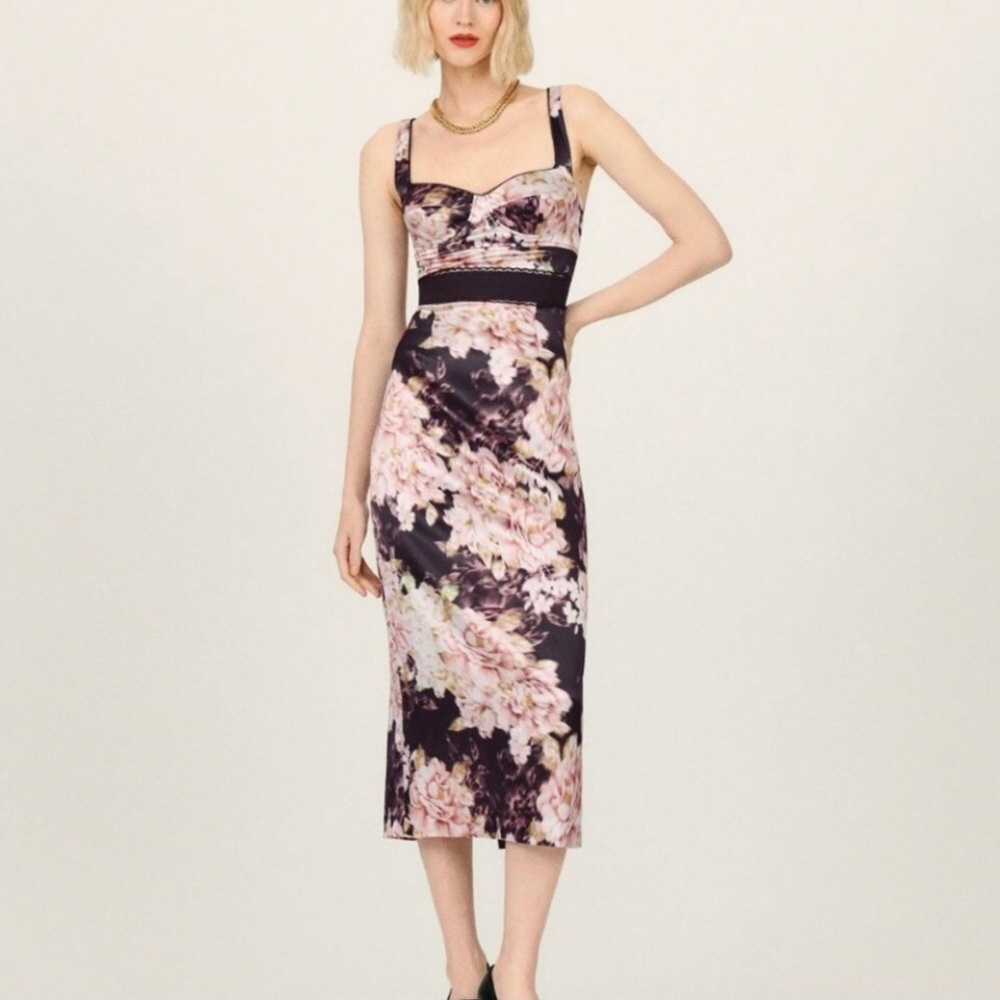 🤩💕 Sz8 Reformation The Collection Silk Pink on Black floral dress